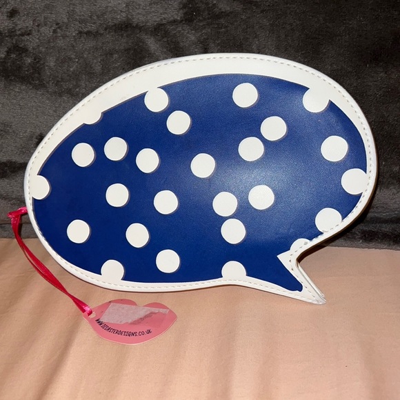 NWT Kitschy Message Bubble Clutch Polka Dot dingdong yoohoo faux leather - Picture 2 of 4